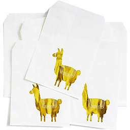 Juvale 100-Pack Llama Gold Foil Paper Party Favor Treat Bags for Cookies, Candy Buffet, 5 x 7.5 Inches