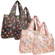Wrapables Large & Small Foldable Nylon Reusable Bags, Set of 4, Owls & Fantastic Creatures