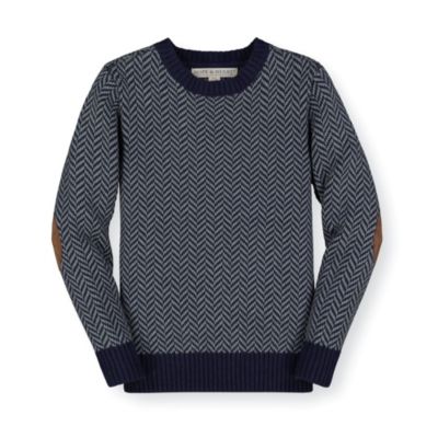 Hope & Henry Boys&#39; Crewneck Pullover Sweater with Elbow Patches (Navy Herringbone, 18-24 Months)