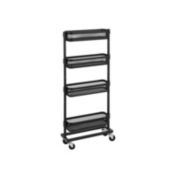 SONGMICS Slim Storage Cart, 4-Tier Slide-Out Trolley for Small Spaces, Bathroom and Kitchen, with Wire Baskets, Space Saving, Easy Assembly, Black