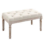 HOMCOM 51" Faux Leather Rectangular Tufted Storage Ottoman for Living Room, Entryway, or Bedroom, Cream White