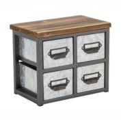 Cheungs Home Decorative Short Galvanized 4 Drawer Vertical Organizer with Label Scoop Handle, Metal Frame And Wood Top