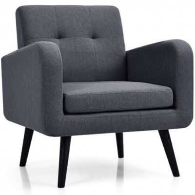 Costway Modern Upholstered Comfy Accent Chair Single Sofa with Rubber Wood Legs-Gray