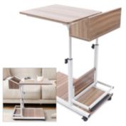 Stock Preferred C-Shaped Rolling Bedside Laptop Table w/ Wheels in Antique Oak Color