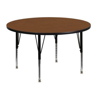 Flash Furniture Wren 48'' Round Oak HP Laminate Activity Table - Height Adjustable Short Legs. View a larger version of this product image.