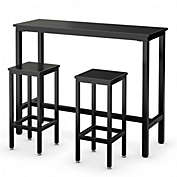 Costway 3 Pieces Bar Table Counter Breakfast Bar Dining Table with Stools-Black