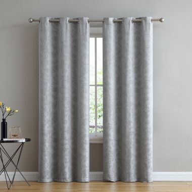 Kate Aurora Chic Living 2 Pack Floral Leaves Embossed Room Darkening Grommet Top Curtain Panels - 84 in. Long - Silver. View a larger version of this product image.