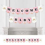 Big Dot of Happiness Little Princess Crown - Pink and Gold Princess Baby Shower Party Bunting Banner - Party Decorations - Welcome Baby