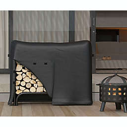 Gibson Living Heavy Duty Indoor Outdoor Black Water Resistant Firewood Log Rack Cover, 4 Foot