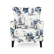 Contemporary Home Living 36.5" White and Blue Contemporary Floral Armchair