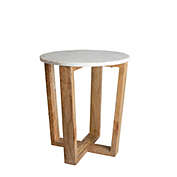 BIDK Home 20.5" Brown Round Mango Wood and Marble Table