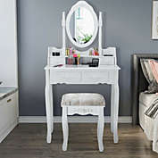 Slickblue Vanity Table Set with Oval Mirror and 4 Drawers