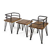 Contemporary Home Living 3-Piece Teak Brown and Black Contemporary Outdoor Furniture Patio Chat Set