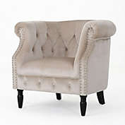Contemporary Home Living 33" Beige and Black Contemporary Tufted Club Chair