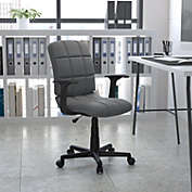 Emma + Oliver Mid-Back Gray Quilted Vinyl Swivel Task Office Chair with Arms - Home Office