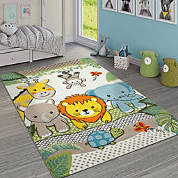 Paco Home Kids Room Rug Cute Zoo Animals Jungle in 3D Effect for Nursery