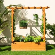 Costway  Raised Garden Bed with Trellis or Climbing Plant and Pot Hanging-Natural