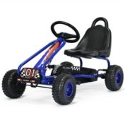 Gymax Kids Pedal Go Kart 4 Wheel Ride On Toys w/ Adjustable Seat & Handbrake Blue