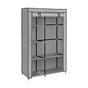 SONGMICS Portable Closet, Clothes Storage Organizer with 6 Shelves, 1 Clothes Hanging Rail, Non-Woven Fabric Closet, Metal Frame, Herringbone Pattern, 17.7 x 41.3 x 66.1 Inches, Gray