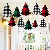 Big Dot of Happiness Hanging Holiday Plaid Trees - Outdoor Buffalo Plaid Christmas Party Hanging Porch and Tree Yard Decorations - 10 Pc