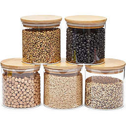Juvale Glass Canisters with Airtight Bamboo Lids for Pantry Storage (4 x 4.13 In, 5 Pack)