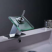 Bwe Low-Arc Polished Chrome Single Waterfall Bathroom Faucet Single-Handle Glass Spout Faucet