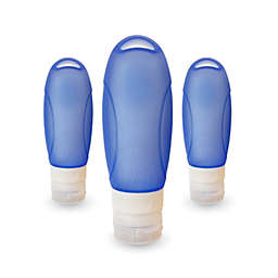 Grand Fusion Silicone Travel Bottle 3 pk with Suction Cup and Leakproof Cap, Blue
