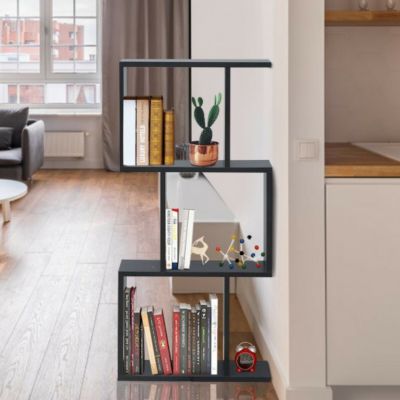 Costway 3-tier S-Shaped Bookcase Free Standing Storage Rack Wooden