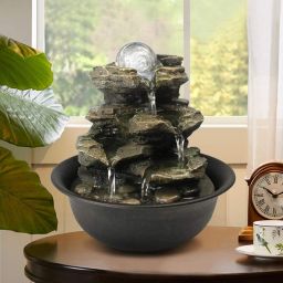 Rcosy 8.3inches Rock Cascading Tabletop Fountain with LED Light for Home Office Bedroom