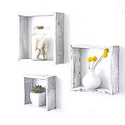 HomeRoots Home Decor Set of 3 Square Rustic White Wash Wood Open Box Shelve - 380352