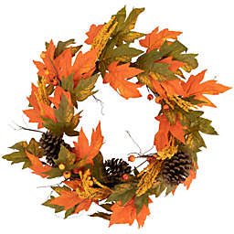 Northlight Fall Leaves and Pumpkins Artificial Thanksgiving Wreath, 24-Inch, Unlit