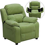 Flash Furniture Deluxe Padded Contemporary Avocado Microfiber Kids Recliner With Storage Arms - Avocado Microfiber
