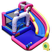 Costway Unicorn Inflatable Bounce Castle Kids Bouncy House Water Slide w/480W Air Blower