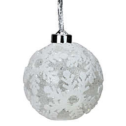 Gerson 6ct Battery Operated Pre-Lit Silver Glitter Snowflake Christmas Ball Ornaments 4.25