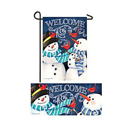 Evergreen Snowman Welcome Set of 2 Garden Flag and Sassafras Doormat Bundle Set