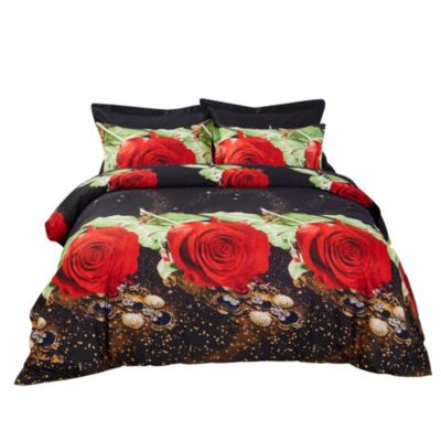 Dolce Mela Home Decorative Duvet Cover Set, Queen Size Floral Bedding, - Night Roses Dm707Q
