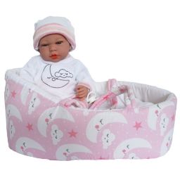 Ann Lauren Dolls 15" Baby Doll with Pink Bassinet