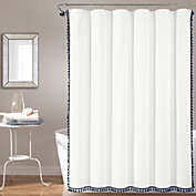 Boho Melora Tassel Yarn Dyed-ECO-FRIENDLY Recycled Cotton Shower Curtain Navy Single 72X72