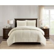 Chic Home Pacifica Comforter Set Textured Geometric Pattern Faux Rabbit Fur Micro-Mink Backing Bedding - Pillow Shams Included - 3 Piece - Queen 90x92", Beige