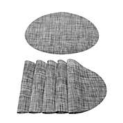 PiccoCasa Thick Washable Placemats Set of 6, Heat Resistant Cross Woven Non-Slip Insulation Mats for Kitchen Dining Table, Oval, Gray, 18 x 12