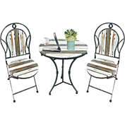 Farmhouse Metal and Wood Slat Bistro Set   3 Pc   Outdoor Table and Chairs   Rustic Look in Cream and Teal