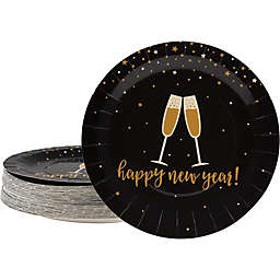 Blue Panda Happy New Year Paper Plates, Cheers NYE Party Supplies (Black, Gold, 9 In, 80 Pack)