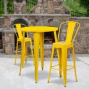 Flash Furniture Caron Commercial Grade 30" Round Yellow Metal Indoor-Outdoor Bar Table Set with 2 Cafe Stools