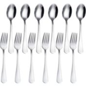 Stock Preferred 12-Pieces Spoon and Fork Flatware Set in Stainless Steel Silver