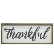 Urban Trends Collection Wood Rectangle Wall Art with Cursive Writing "THANKFUL" on Sage Color Frame and Metal Back Hangers Painted Finish White