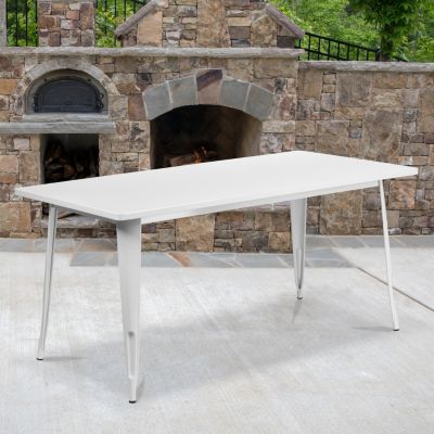 Emma + Oliver Commercial Grade 31.5" x 63" Rectangular White Metal Indoor-Outdoor Table