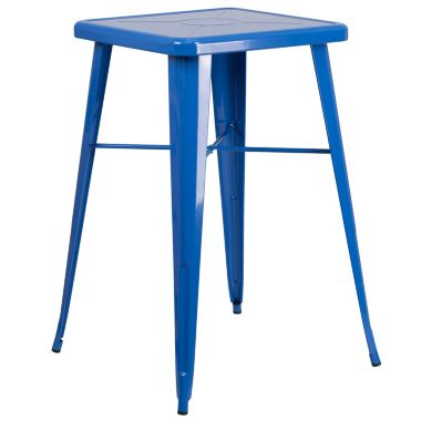 Flash Furniture Aaron Commercial Grade 23.75" Square Blue Metal Indoor-Outdoor Bar Height Table. View a larger version of this product image.