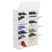 Inq Boutique 7-Tier Portable 28 Pair Shoe Rack Organizer 14 Grids Tower Shelf Storage Cabinet Stand Expandable for Heels, Boots, Slippers, White RT