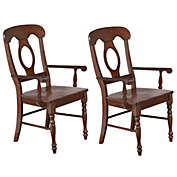 Sunset Trading Sunset Trading Andrews Napoleon Dining Chair with Arms   Chestnut Brown   Set of 2