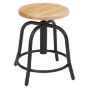 National Public Seating  19" - 25" Height Adjustable Swivel Stool, Wooden Seat and Black Frame